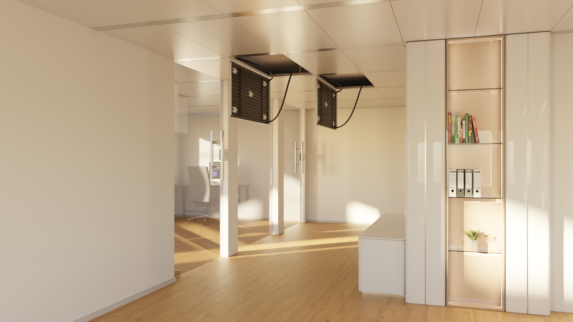 Deckensystem: Metallkassetten mit Bandrastersystem